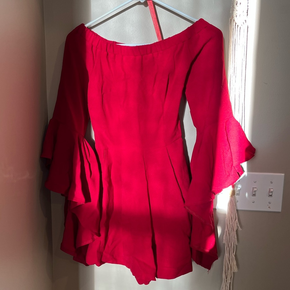 Off the shoulder red romper